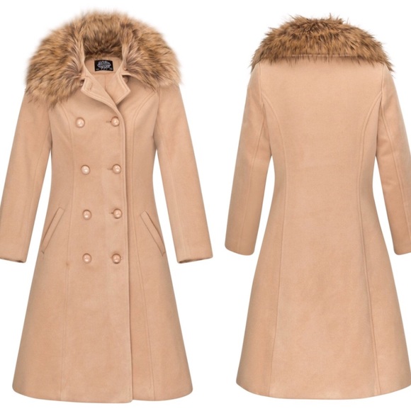 Vintage Look Longline Faux Fur Collar Winter Coat - Picture 1 of 1